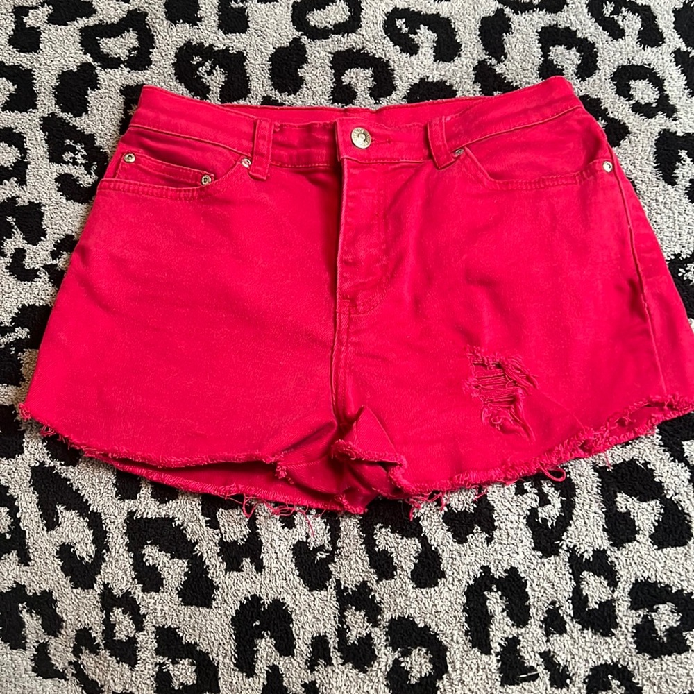 Style & co petite red jean shorts